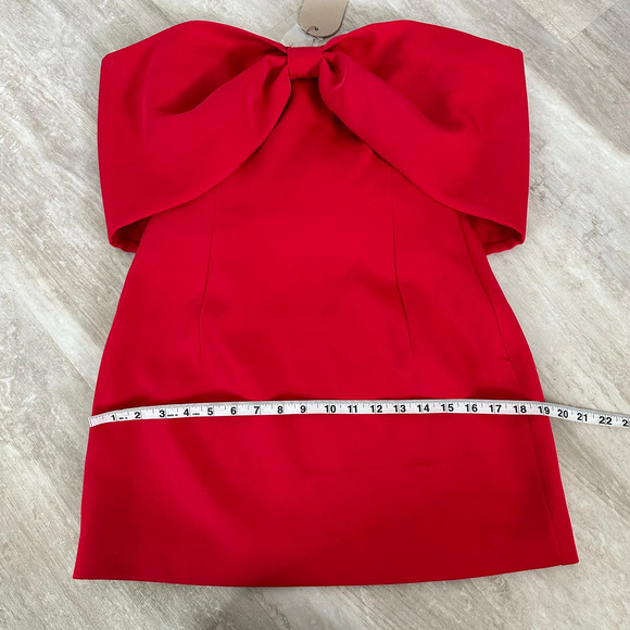 NEW Meshki Gwyneth Off Shoulder Bow Mini Dress in Red - Picture 6 of 11